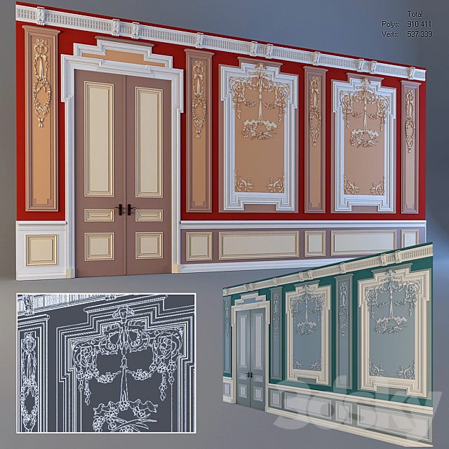 Wall with mouldings and door 3DSMax File - thumbnail 1