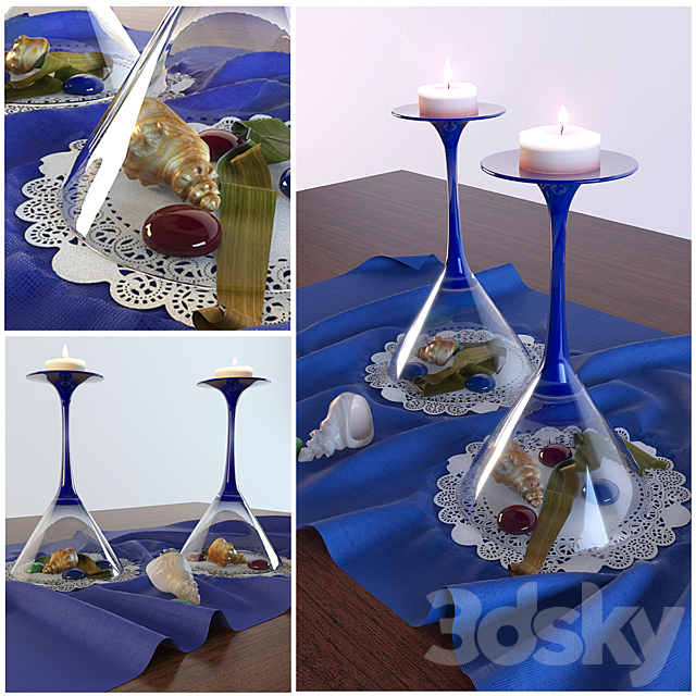 decorative set with glasses and candlelight 3DSMax File - thumbnail 1