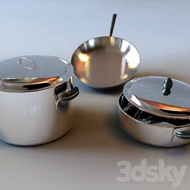 2 saucepans and frying pan from firm Lagostina 3DSMax File - thumbnail 1