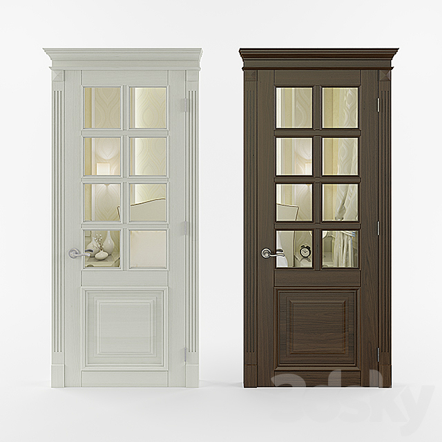 Wooden door with mirror. 3d
