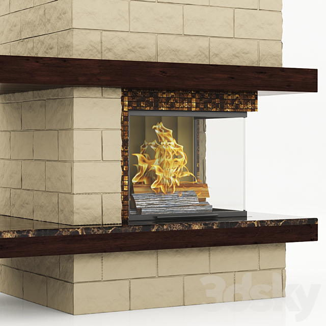 contemporary corner fireplace 3d