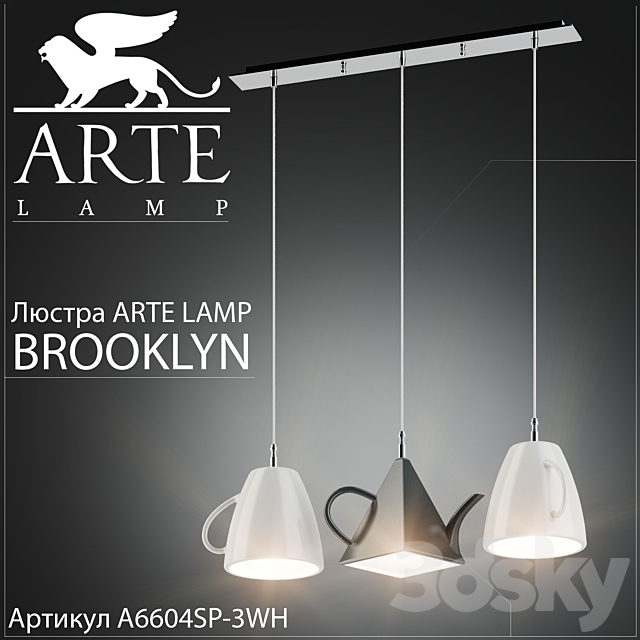 Chandelier Arte Lamp Brooklyn A6604SP-3WH 3DSMax File - thumbnail 1