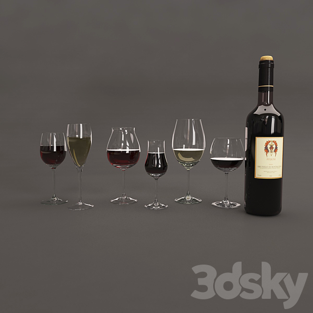 Bottle and glasses of wine 3DSMax File - thumbnail 1
