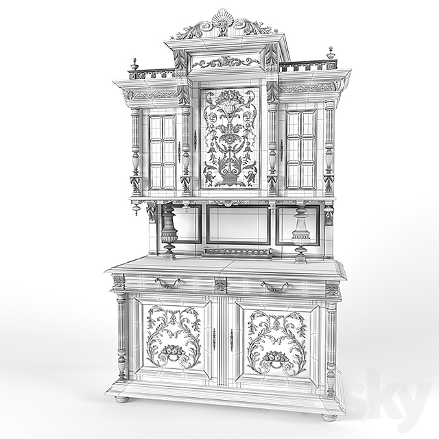 Antique French Buffet 1900 3DSMax File - thumbnail 3
