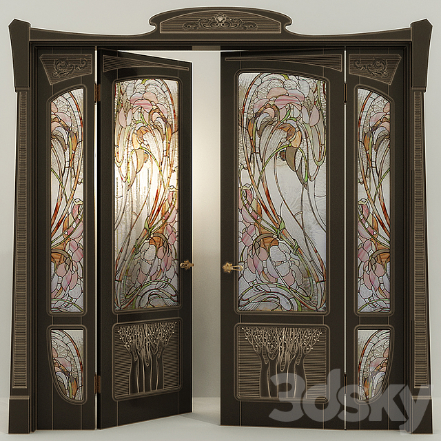 Stained glass door two-field modern Free Download