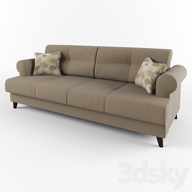 Sofa with cushions and armrests round 3DSMax File - thumbnail 1