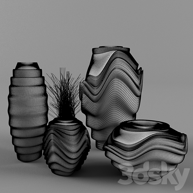 Decorative set of vases 3d