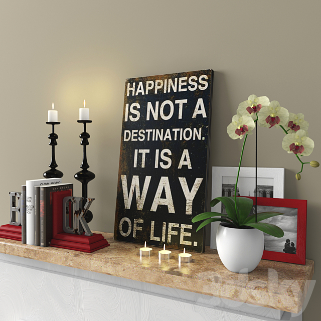 Decorative fireplace with accessories 3d