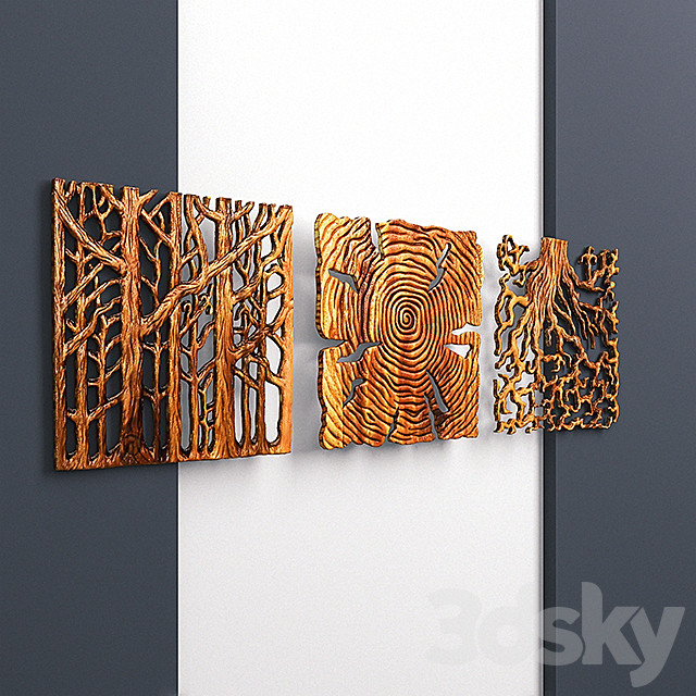 «Wooden Triptych Wall Panel» 3d