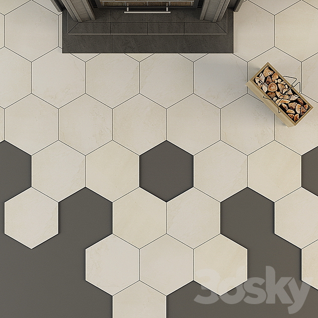 Modern fireplace and shelves 3d