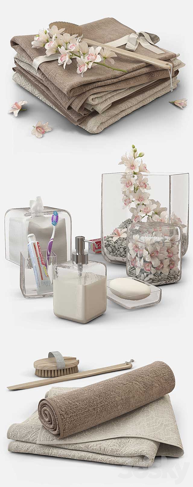 Towels with orchids m14 3d