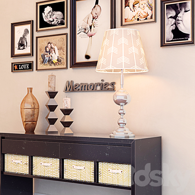 Console table with decor 3d