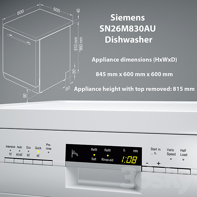 SN26M830AU SIEMENS speedMatic Dishwasher 3DSMax File - thumbnail 2