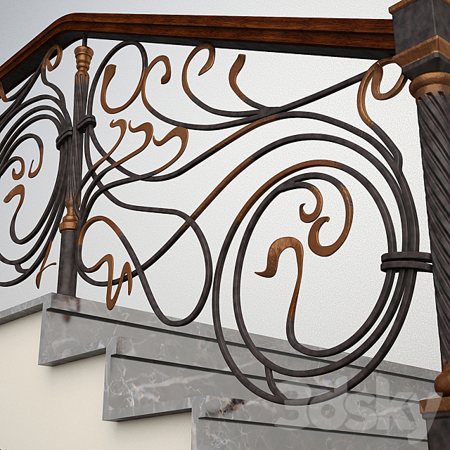 Wrought fence stairs 3d