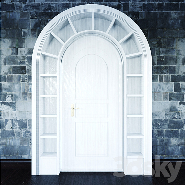 Wooden arched doorway 3d