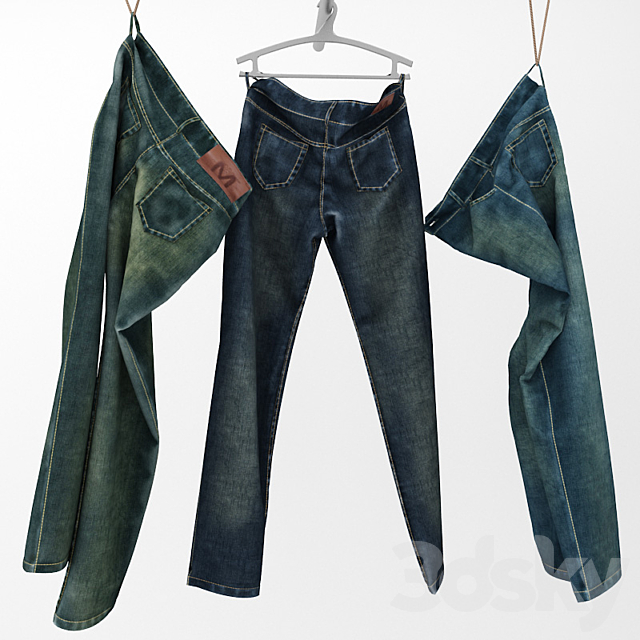 Jeans on a hanger and hook 3d