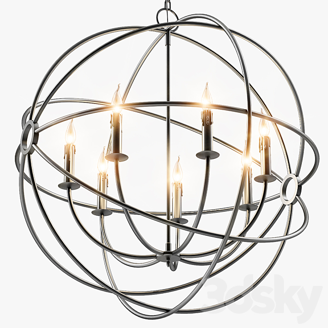 Foucault's Iron Orb Chandelier Rustic Iron Medium 3d