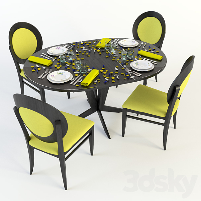 A set of furniture table with chairs + serverovka 3DSMax File - thumbnail 2