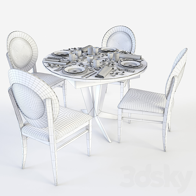 A set of furniture table with chairs + serverovka 3DSMax File - thumbnail 3