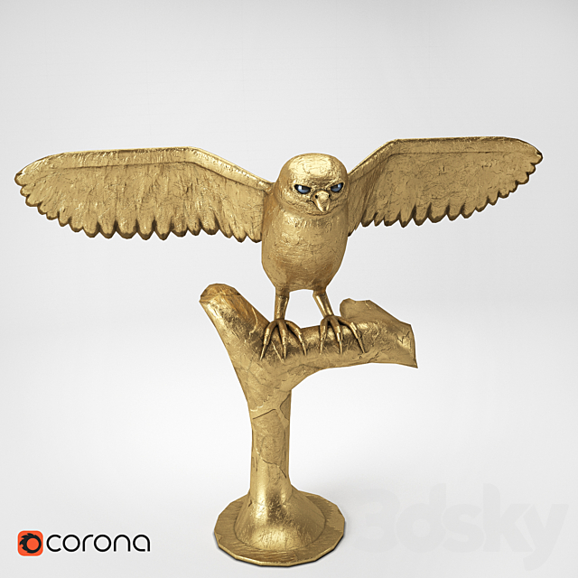 Gold owl on a stand 3DSMax File - thumbnail 1