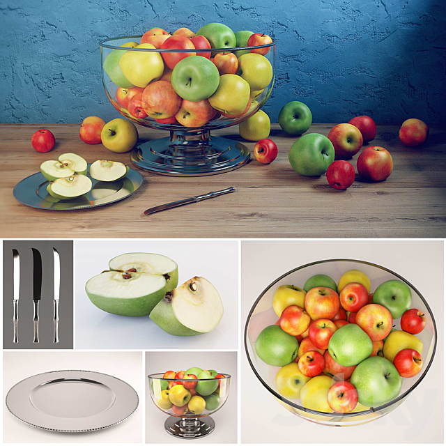 Apple set with Durban Centerpiece Bowl and Durant Beaded Charger 3DSMax File - thumbnail 1