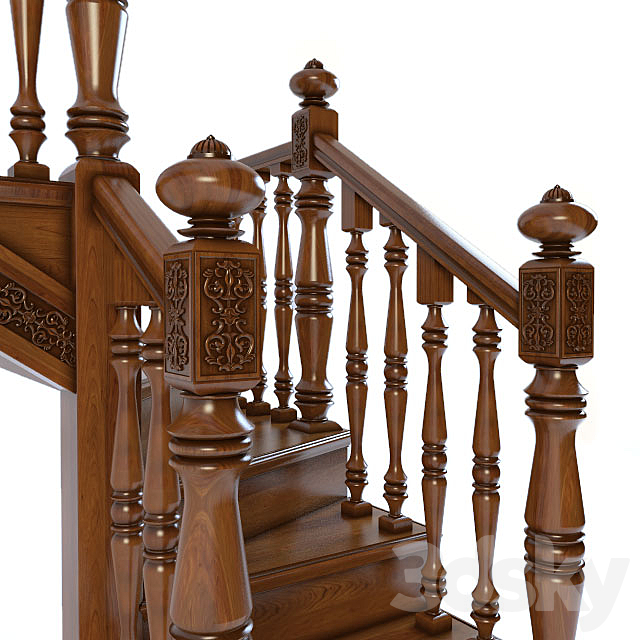 A wooden staircase. Wooden stairs 3d