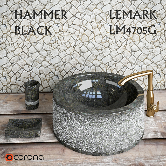 Sink Hammer Black Teak House + Mixer Lemark LM4705G 3DSMax File - thumbnail 1