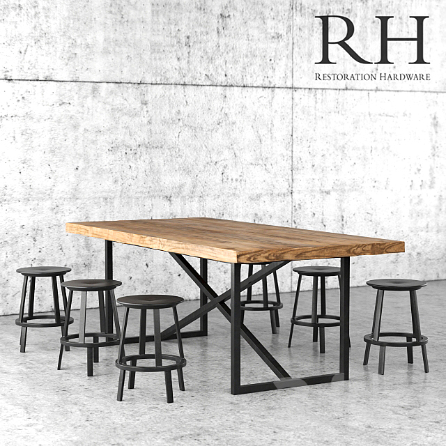 Restoration Hardware dining table and stools 3DSMax File - thumbnail 1
