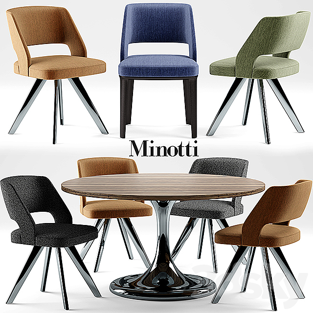 Table and chairs minotti NETO table OWENS CHAIR 3d