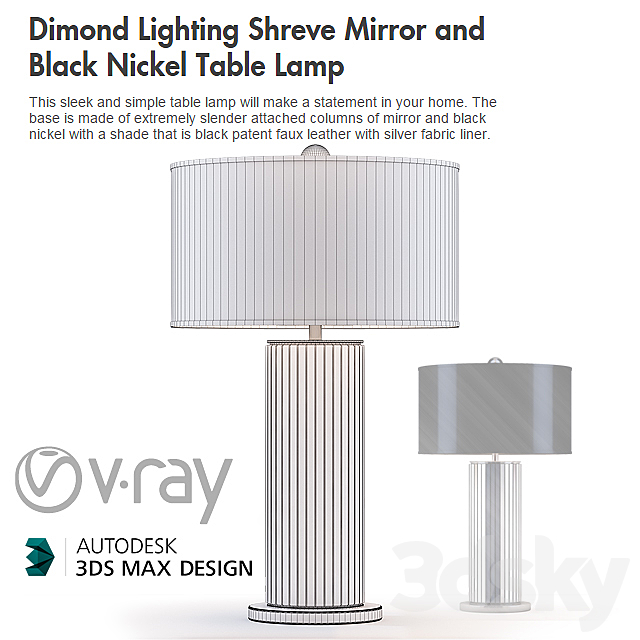 Dimond Lighting Shreve Mirror and Black Nickel Table Lamp 3DSMax File - thumbnail 2