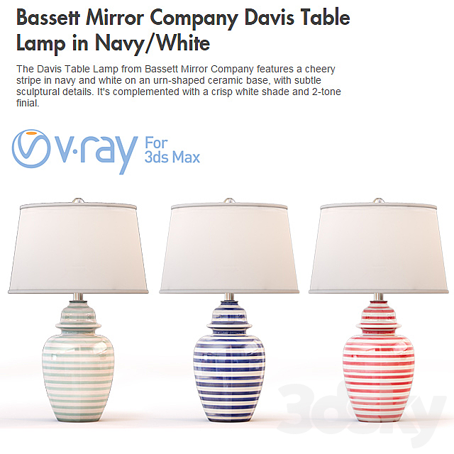 Bassett Mirror Company Davis Table Lamp in NavyWhite 3d