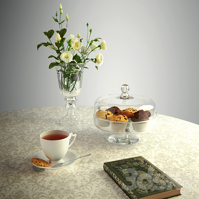 A cup of tea and a bouquet 3DSMax File - thumbnail 1
