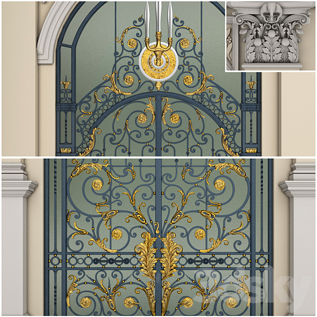 Chakri Maha Prasat Wrought Iron Entrance Door & Column 3d
