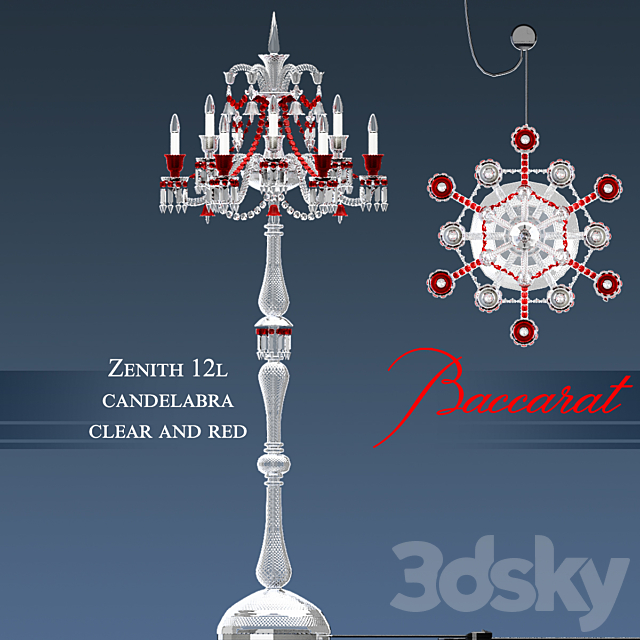 Baccarat - Zenith 12L candelabra clear and red 3d