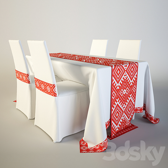 Table and chairs with Embroideries 3DSMax File - thumbnail 1