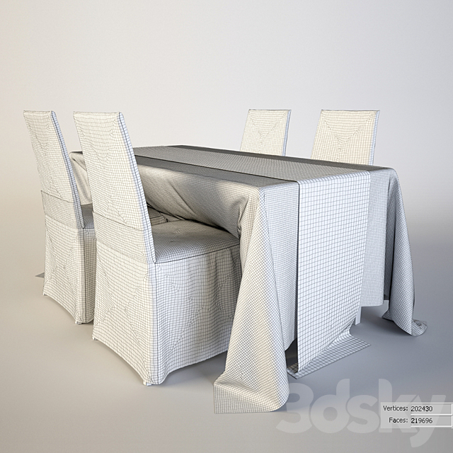 Table and chairs with Embroideries 3DSMax File - thumbnail 2