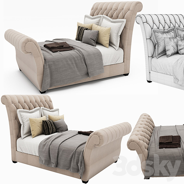 Waverly Taupe King Upholstered Sleigh Bed with Button Tufted Headboard 3DSMax File - thumbnail 1