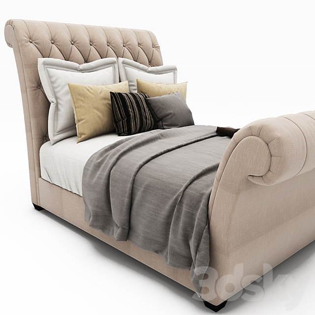Waverly Taupe King Upholstered Sleigh Bed with Button Tufted Headboard 3DSMax File - thumbnail 2