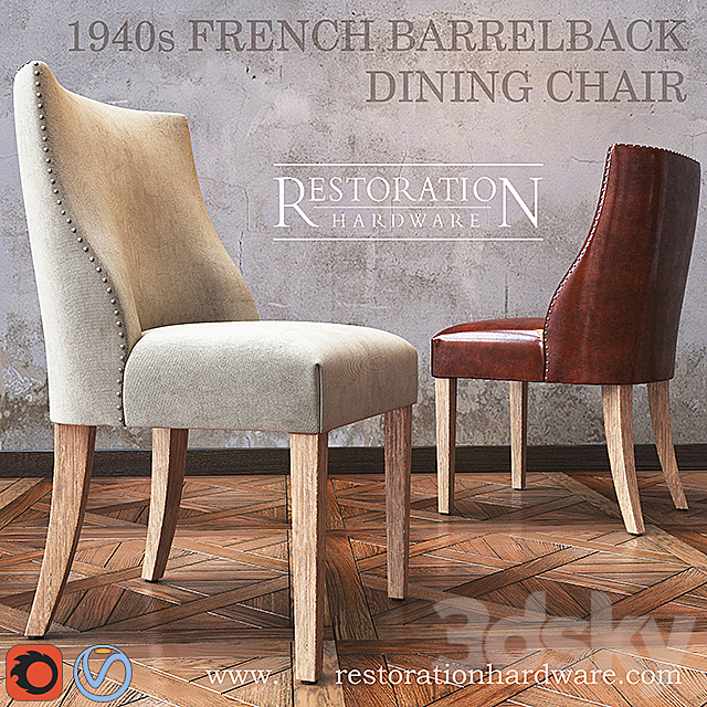 1940s French Barrelback dining chair 3DSMax File - thumbnail 1