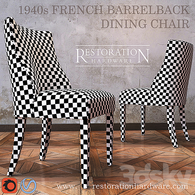 1940s French Barrelback dining chair 3DSMax File - thumbnail 2