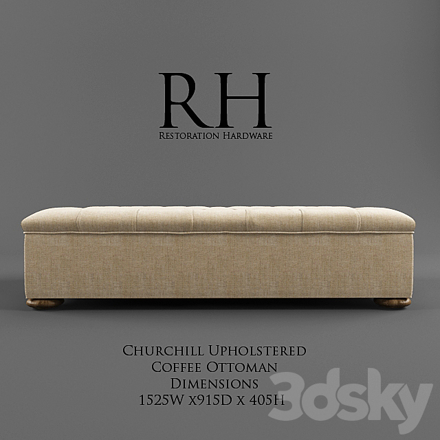 Restoration Hardware _ Churchill Upholstered Coffee Ottoman 3DSMax File - thumbnail 1