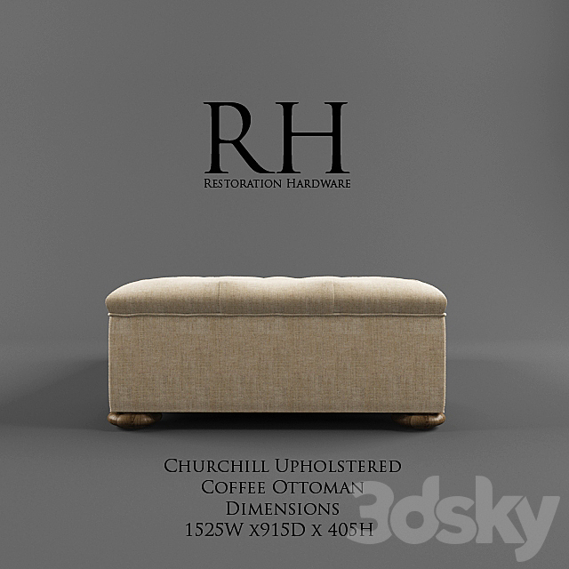 Restoration Hardware _ Churchill Upholstered Coffee Ottoman 3DSMax File - thumbnail 2