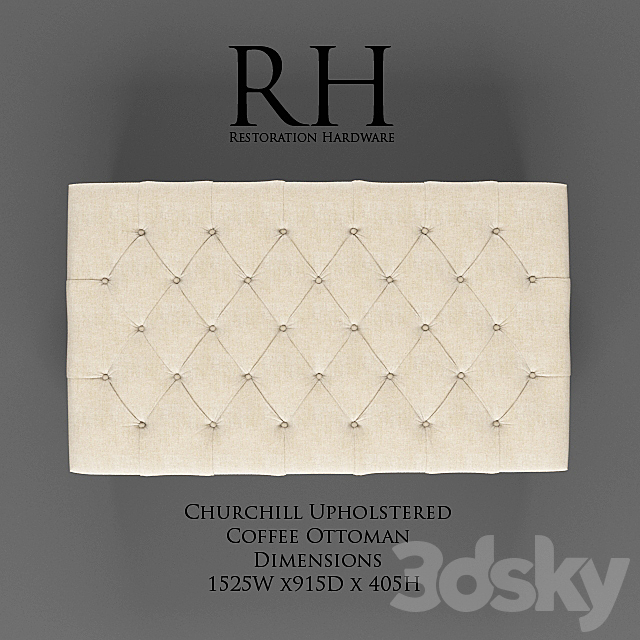 Restoration Hardware _ Churchill Upholstered Coffee Ottoman 3DSMax File - thumbnail 3