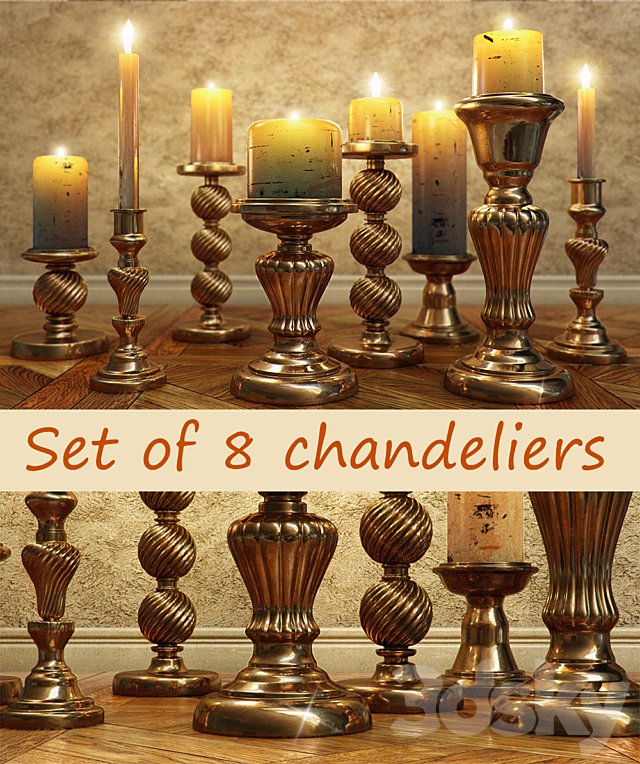 Set of chandeliers with candles 3DSMax File - thumbnail 1