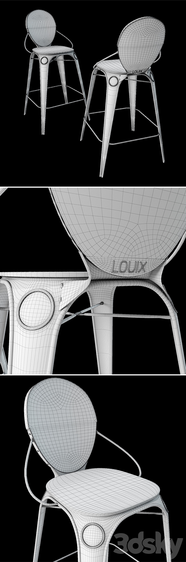 Louix bar stool with spinkoy_Louix bar chair with backrest 3DSMax File - thumbnail 3