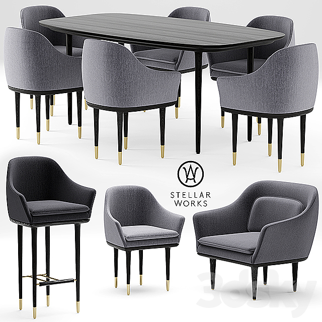 Table and chairs STELLAR WORKS LUNAR LOUNGE CHAIR LARGE 3DSMax File - thumbnail 1