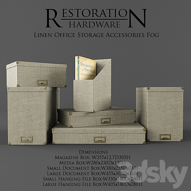 Restoration Hardware _ Linen Office Storage Accessories Fog 3DSMax File - thumbnail 1
