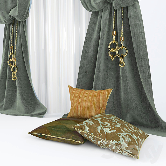 2 curtains with cushions 3d