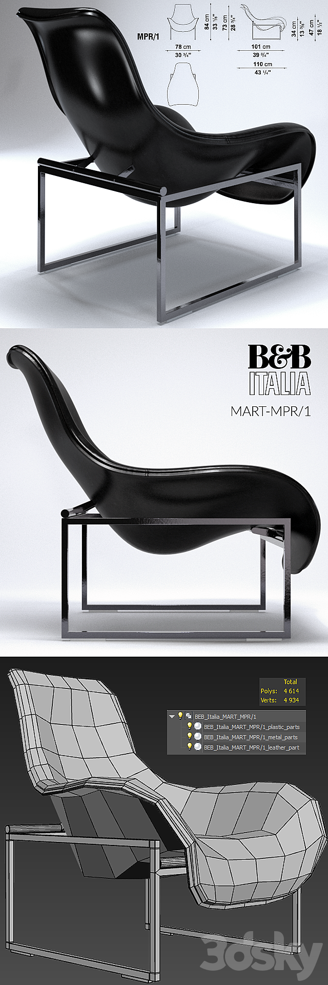 B & B Italia Mart MPR _ 1 Chair 3DS Max Model - thumbnail 3