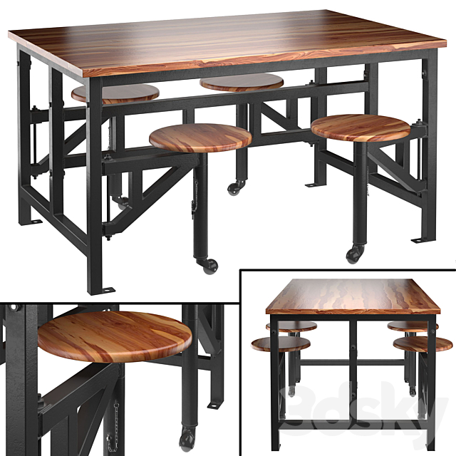 Space table with bar stools 3DSMax File - thumbnail 1